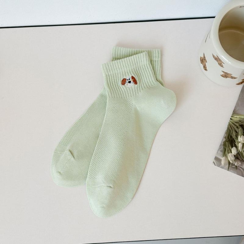 

Женские летние хлопковые носки-лодочки с мультяшной вышивкой и ажурной сеткой, дышащие 1 pair зелёный