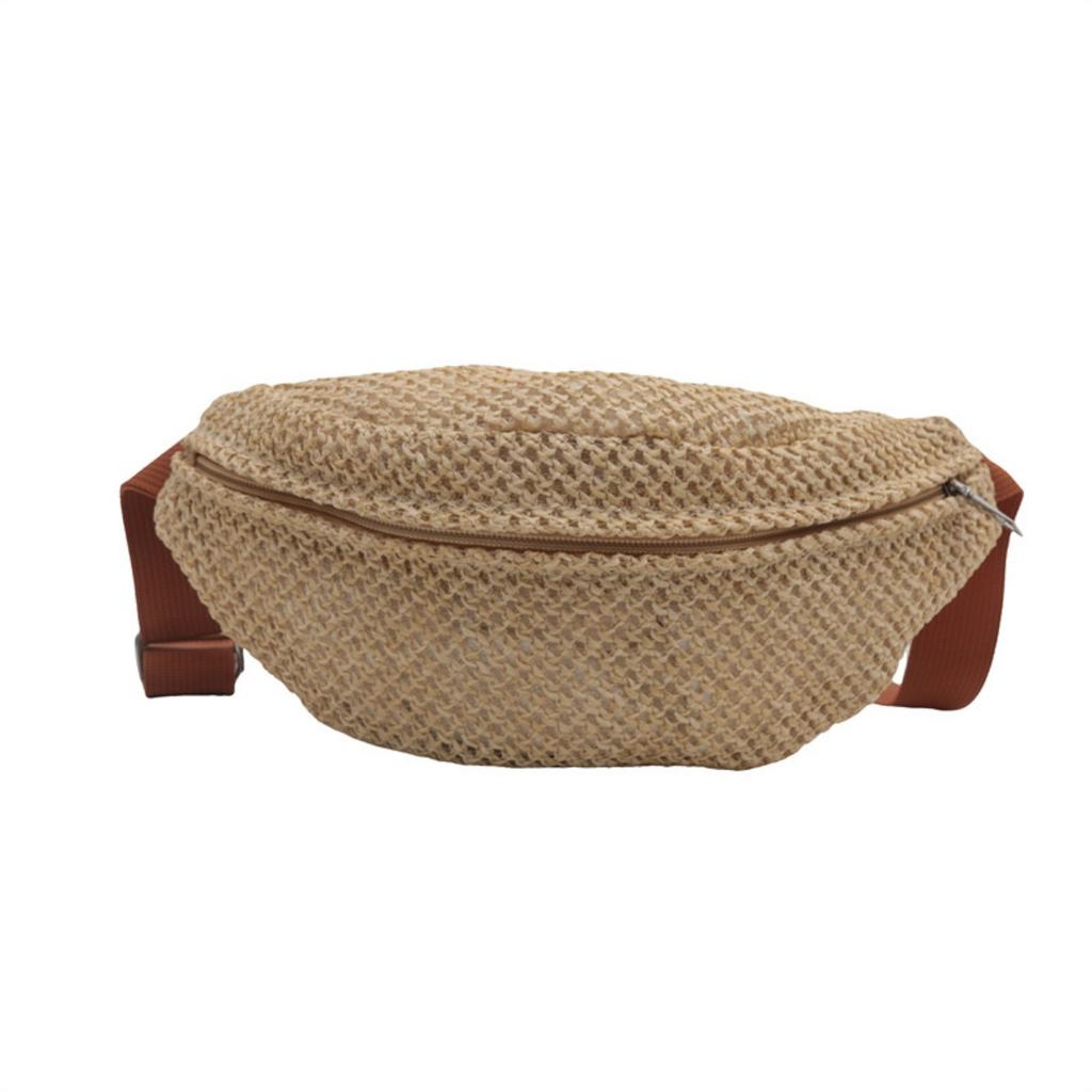 Women'S Stylish Woven Chest Bag - Light Brown, Crossbody Sling Phone Pouch with Zipper Closure, Versatile Waist Pack for Beach, Beach Bag