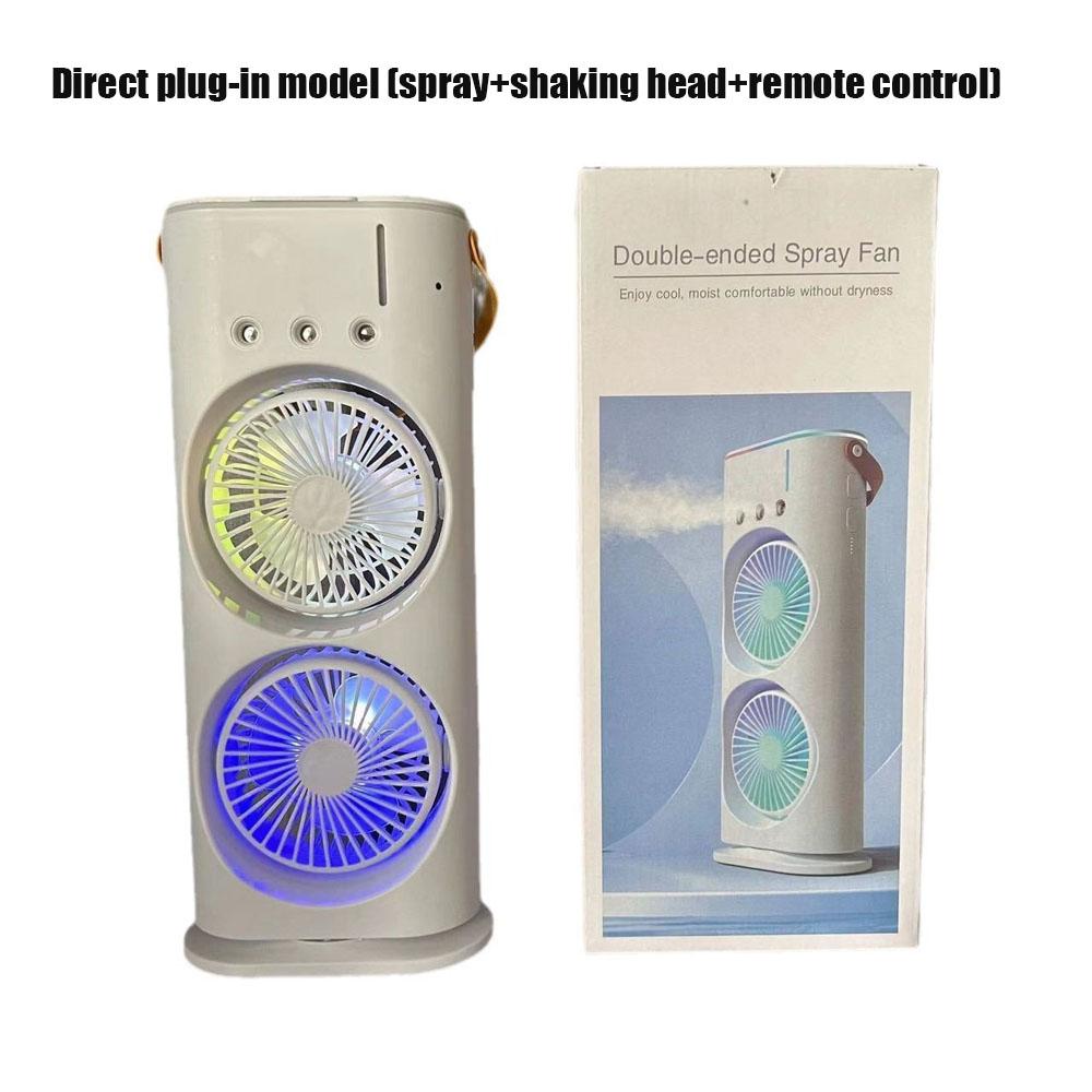 

Двуглавый вентилятор кондиционера с распылителем, 3 скорости, перезаряжаемый/USB, настольный воздухоохладитель, ночник с пультом дистанционного управления для офиса и дома