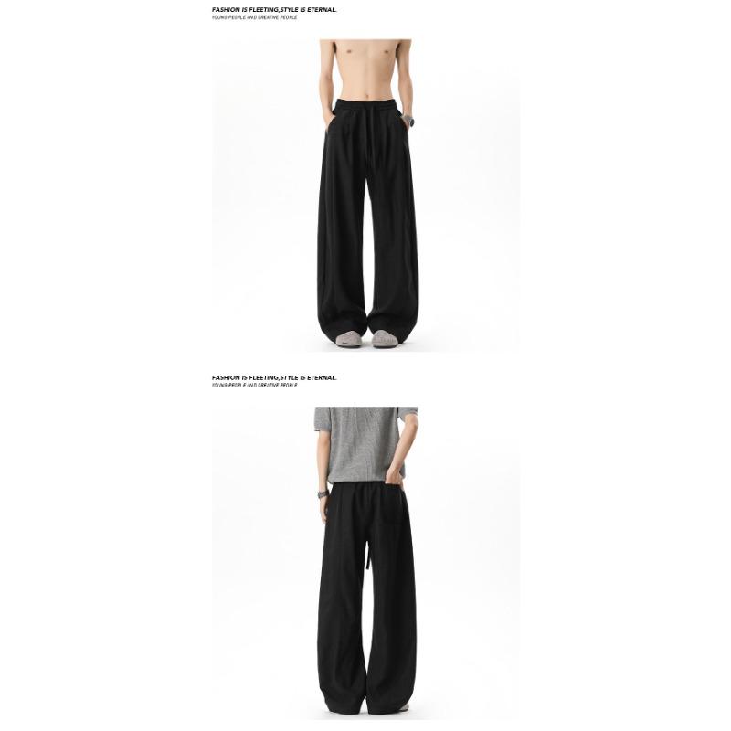 Vintage American Old Money Style Pleated Spliced Mens Summer Casual Long Pants