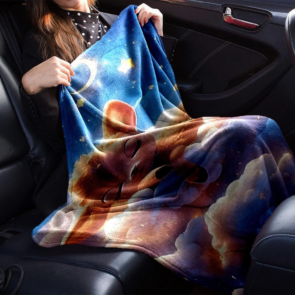 1pc Clouds Stars Blanket Lightweight Flannel Throw for Sofa Bed Travel Camping Livingroom Office Couch Chair