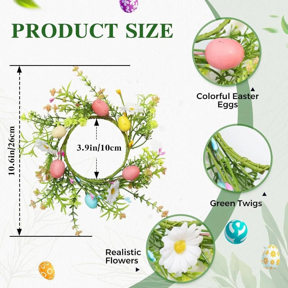 Easter Egg Candle Rings Holder Wreaths with Daisy Flower Spring Egg Artificial Farmhouse Wreaths Berry Candle Rings Table Decor