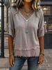 V-Neck Short Sleeve Loose Fit Women's Casual Pullover Top