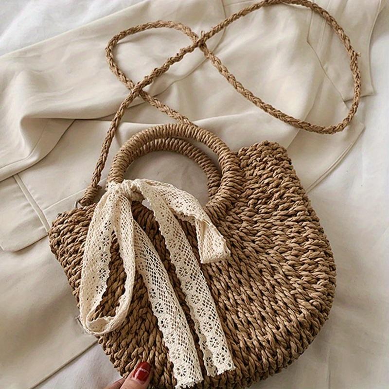Borsa a Tracolla Intrecciata in Paglia con Decorazione a Margherita, Piccola Portamonete Borsa a Mano Fatta a Mano, Borsa Estiva Bohemia, Borsa da Spiaggia Accattivante Estiva, Borsa da Spiaggia Estiva in Paglia