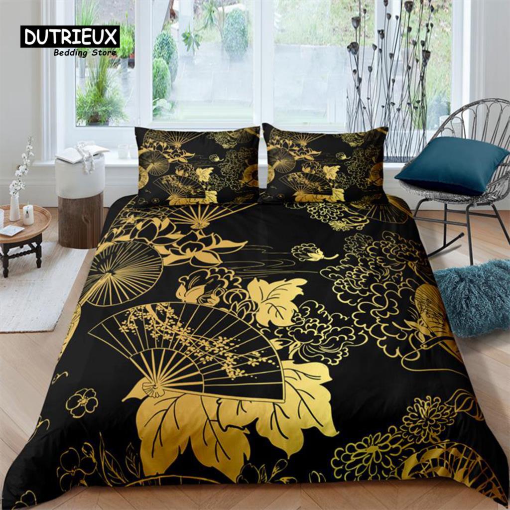 Golden Butterfly Down Comforter Set - Bedding Set - 3 Piece Comforter Cover Set