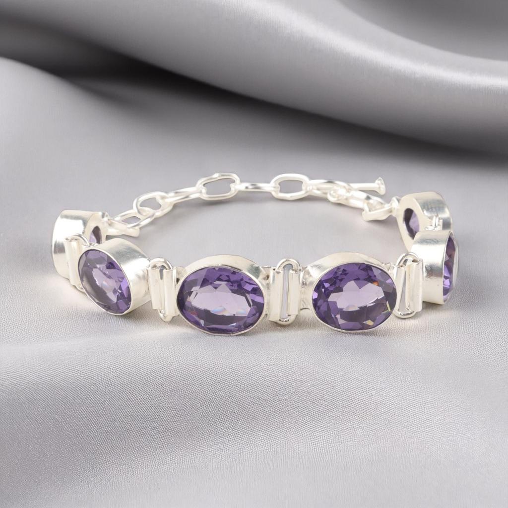 Iolite Gemstone 925 Sterling Silver Jewelry Handmade Bracelet8" Anniversary Gift RB-4-11