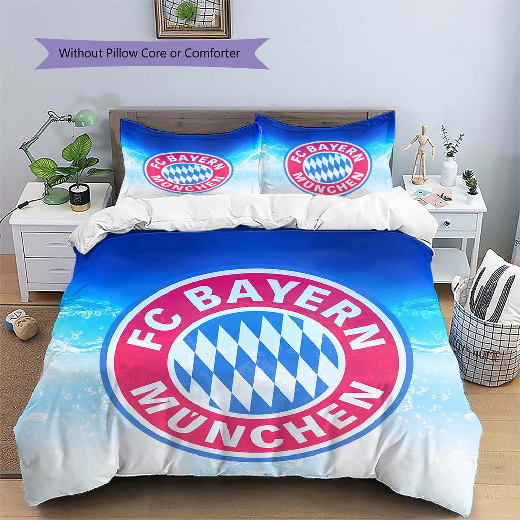 FC Bayern München Team Logo Muster Bettwäsche Heimdekoration Geburtstagsgeschenk (1 Bettbezug + 2 Kissenbezüge, ohne Füllung)