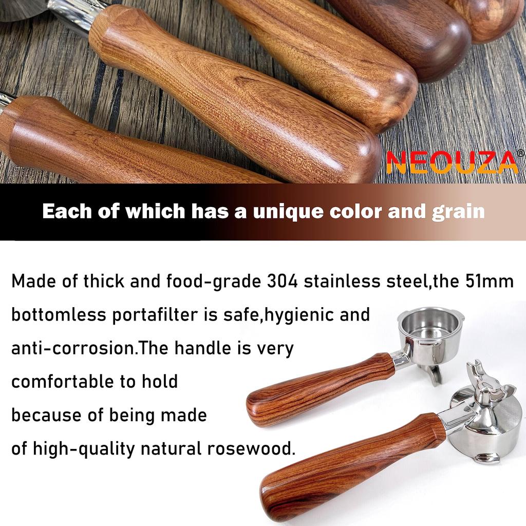 NEOUZA Espresso Portafilter, 51mm, for DeLonghi, Dedica EC680, EC685, and Smeg Coffee Machines, Non-Pressurized Basket, Double Spout (3 Ears)