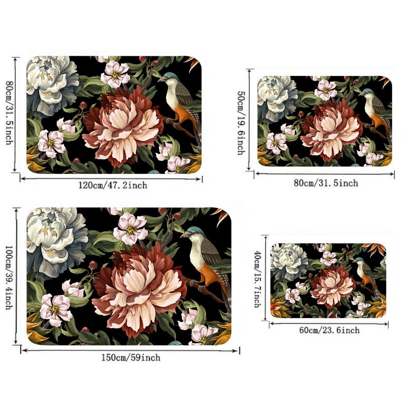 3D Flower Bird Print Mjuk köksmatta Anti-trötthet köksmatta Vattentät halkfri matta Set Löparmatta Sängmatta Absorberande matta för kök