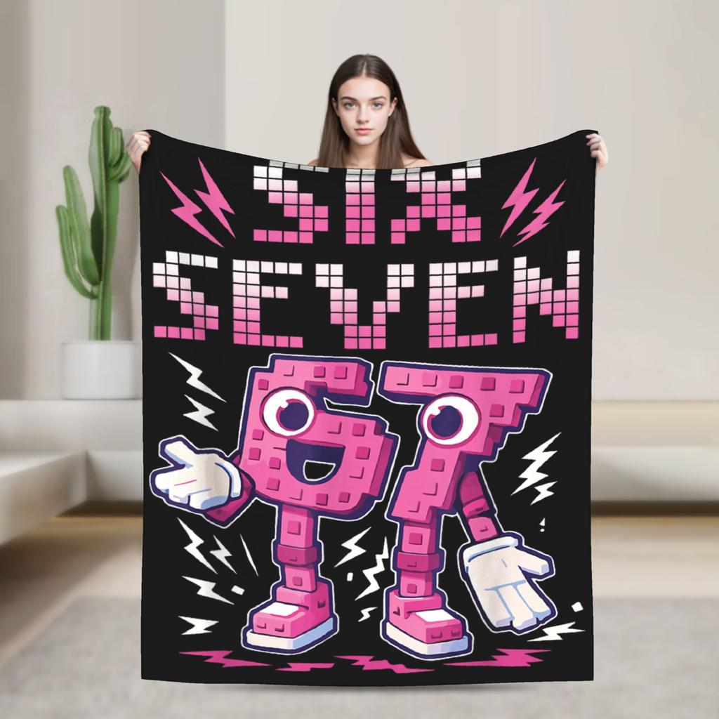 Šest Sedm 67 Meme Brainrot Pop It Vtipná Flanelová Přikrývka v Italském Stylu Dívčí Měkké Teplé Povlečení Přehozy Podzimní Obývací Pokoj Přehoz přes Postel