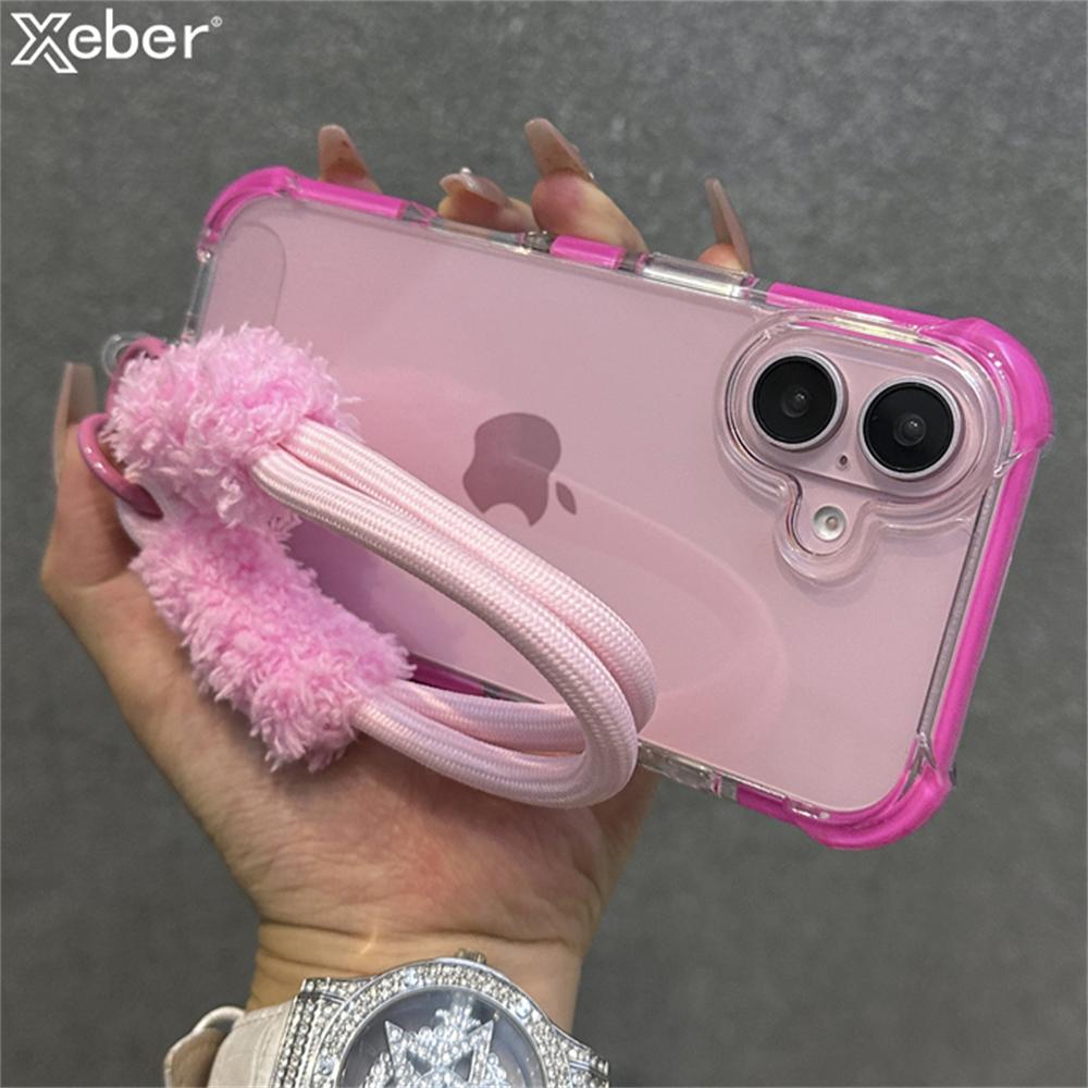Hybrid Bumper Armor Transparent With Wrist Strap Case For 15 17 11 12 13 14 16 Pro Max Plus XR Shockproof Air Bag Cover