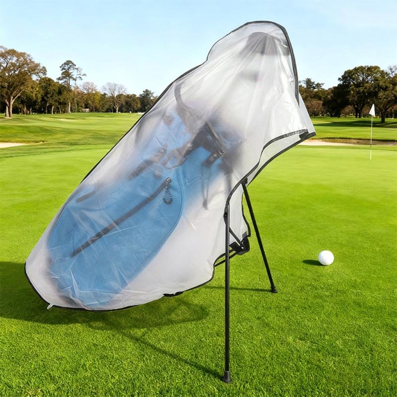Foldable Golf Club Bag Cover for Rainy Play, Transparent PVC Golf Bag Protector Guard with Lower Fastener Point for Easy Carry and Storage
