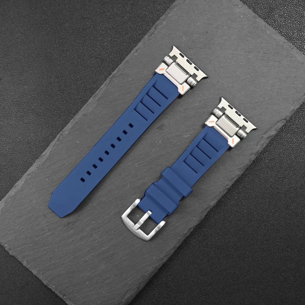 Rubber Band for Apple Watch Ultra 3 2 49mm Silicone Strap Luxury Sports Bracelet for Iwatch Series 11 10 9 8 7 6 5 Se 46mm 45 44