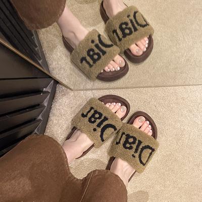 Mao Mao Slippers Women's Outer Wear 2025 Autumn and Winter New Korean Version Thick Bottom Heightening Versatile Non-slip Plush Cotton Slippers