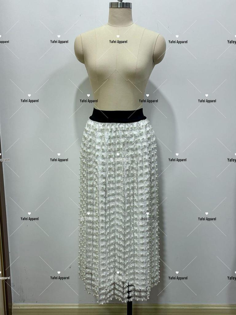 Elegant Gold Thread Floral Lace Cardigan & Skirt Set