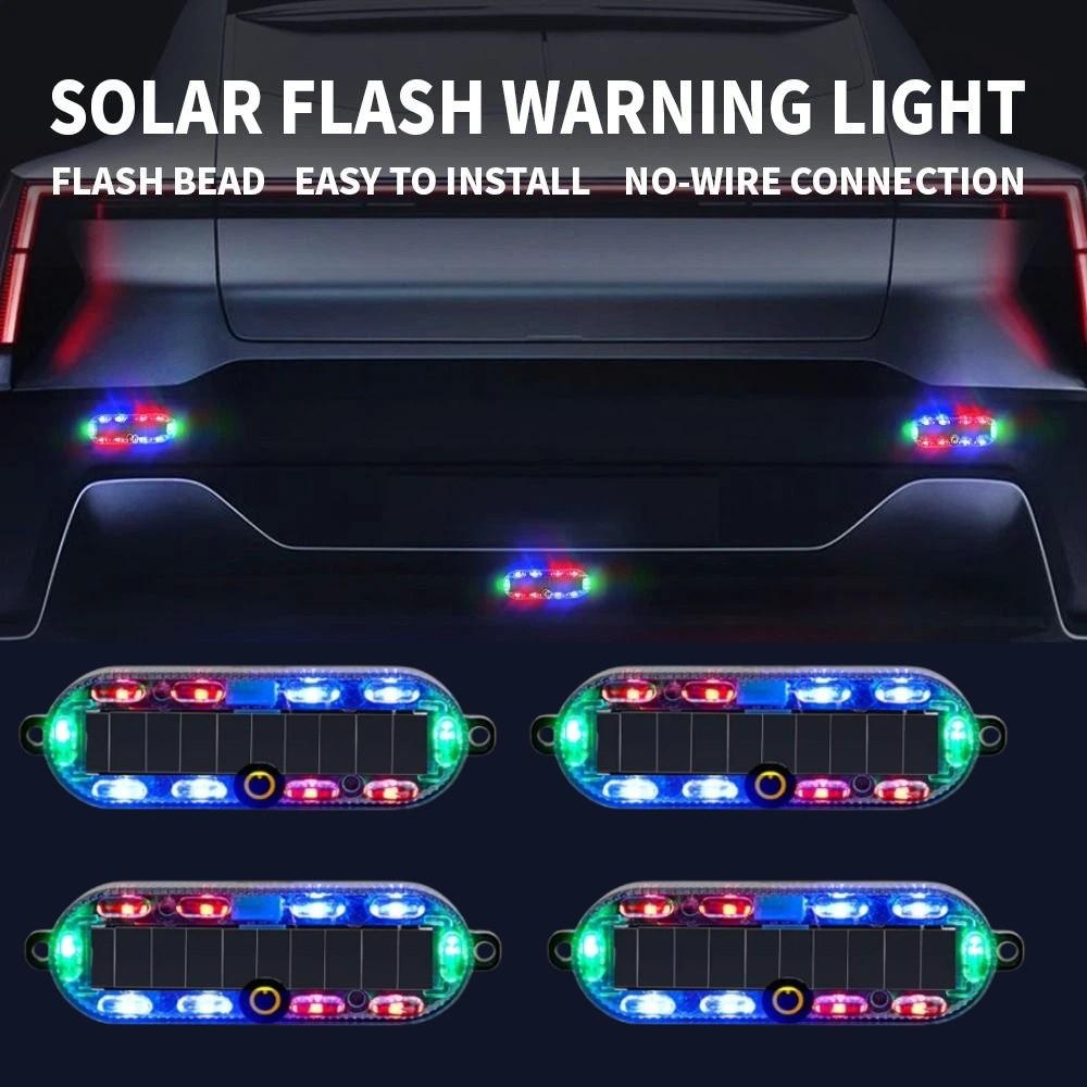 4Pcs RGB Solar Vehicle Strobe Light Solar Powered Electric Vehicle Led Rear Light  Car