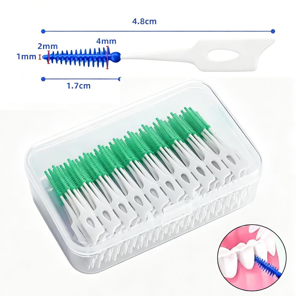 Disposable Soft Silicone Interdental Cleaners 100 Count Teeth Gap Brushes Dental Floss Picks Portable Oral Cleaning Toothpicks F