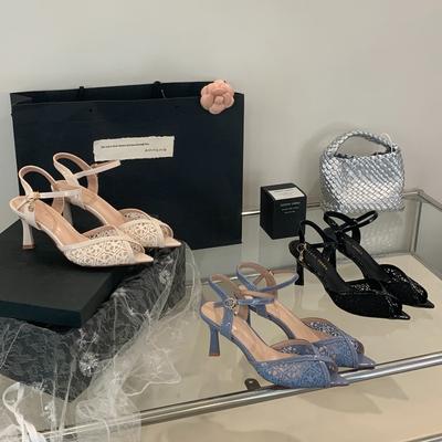 Summer Shoes Mesh Sandals Women with A Pointed and Stylish Style, Slim Heels, High Heels, and Shallow Mouth Sandals At The Back