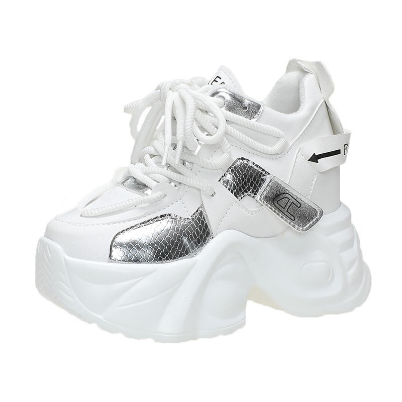 Fashion 9CM Ladies Shoes New Front Lace-up Women's Vulcanize Shoes Fashion Round Toe Platform Best Seller Outdoor Casual Shoes Zapatos