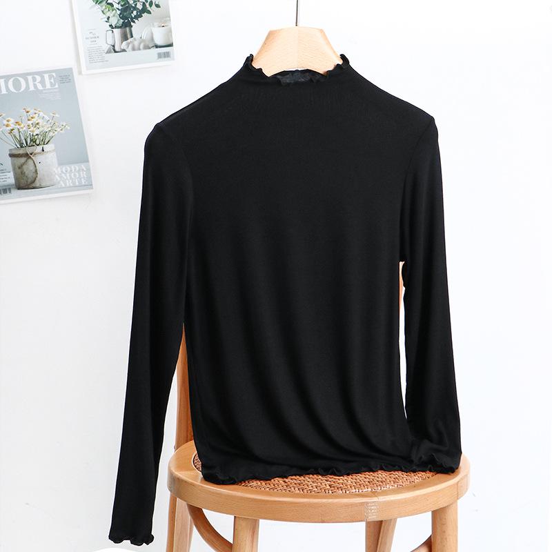 Children's White Modal Long Sleeve T-Shirt with Half-High Collar for Fall/Winter - Girls' Base Layer