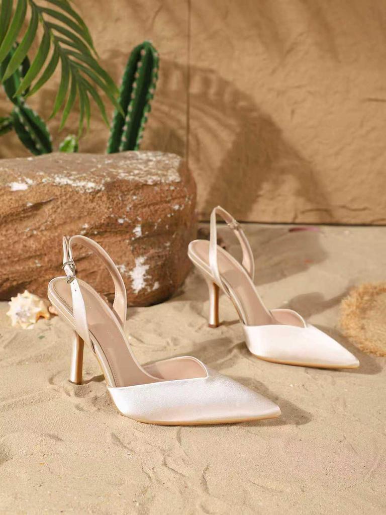 Sandalias de Verano 2025 para Mujer, Estilo Retro Francés, de Seda, con Tira Trasera y Tacón de Aguja