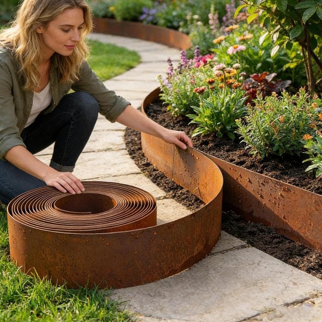 Landscape Edging Weatherproof Protective Cuttable Steel Lawn Edging and Landscape Border for Indoor Greenhouse Yard Patio Lawn