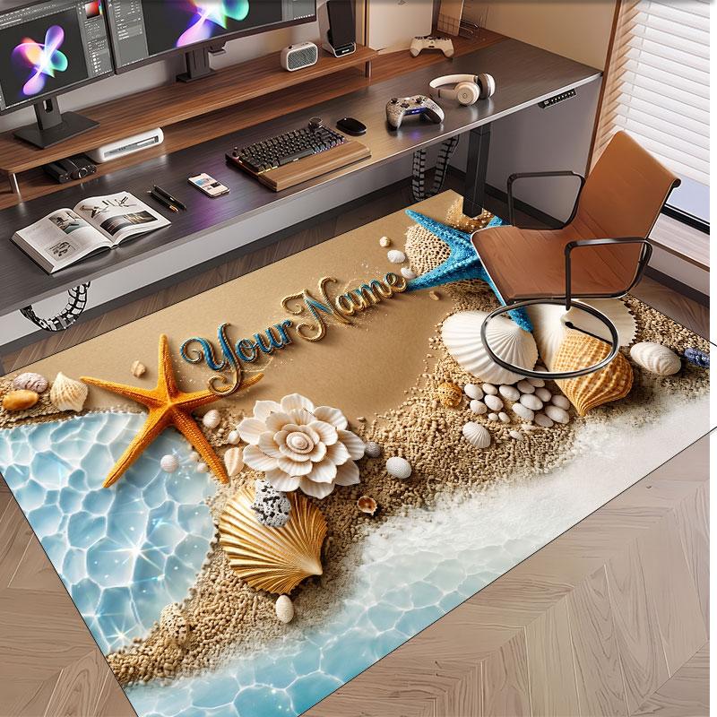Fish Ocean Theme Soft Crystal Velvet Rug Custom Name & Text Print Non Slip Floor Rug for Bedroom Living Room