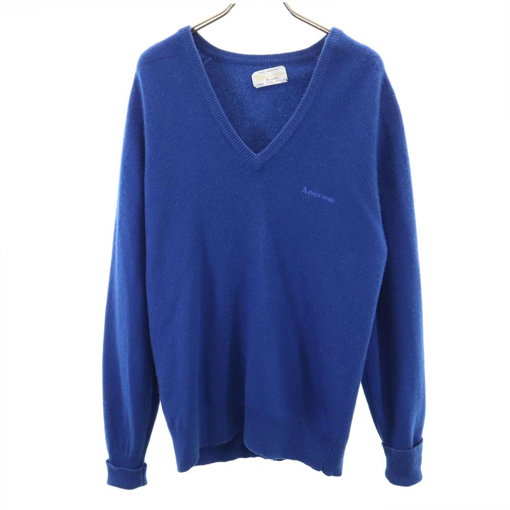 Aquascutum 70s 80s 100% Cashmere Vintage Long Sleeve V Neck Sweater Knit Women Used