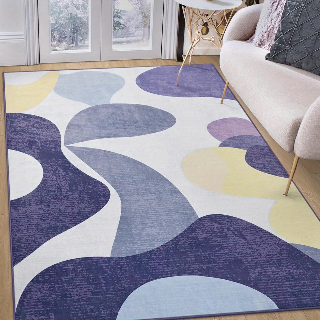 Purple Living Room Bedroom Mat Soft Washable Modern Non Slip Low Pile Geometric Pattern Classroom Nursery Dormitory Home Deco