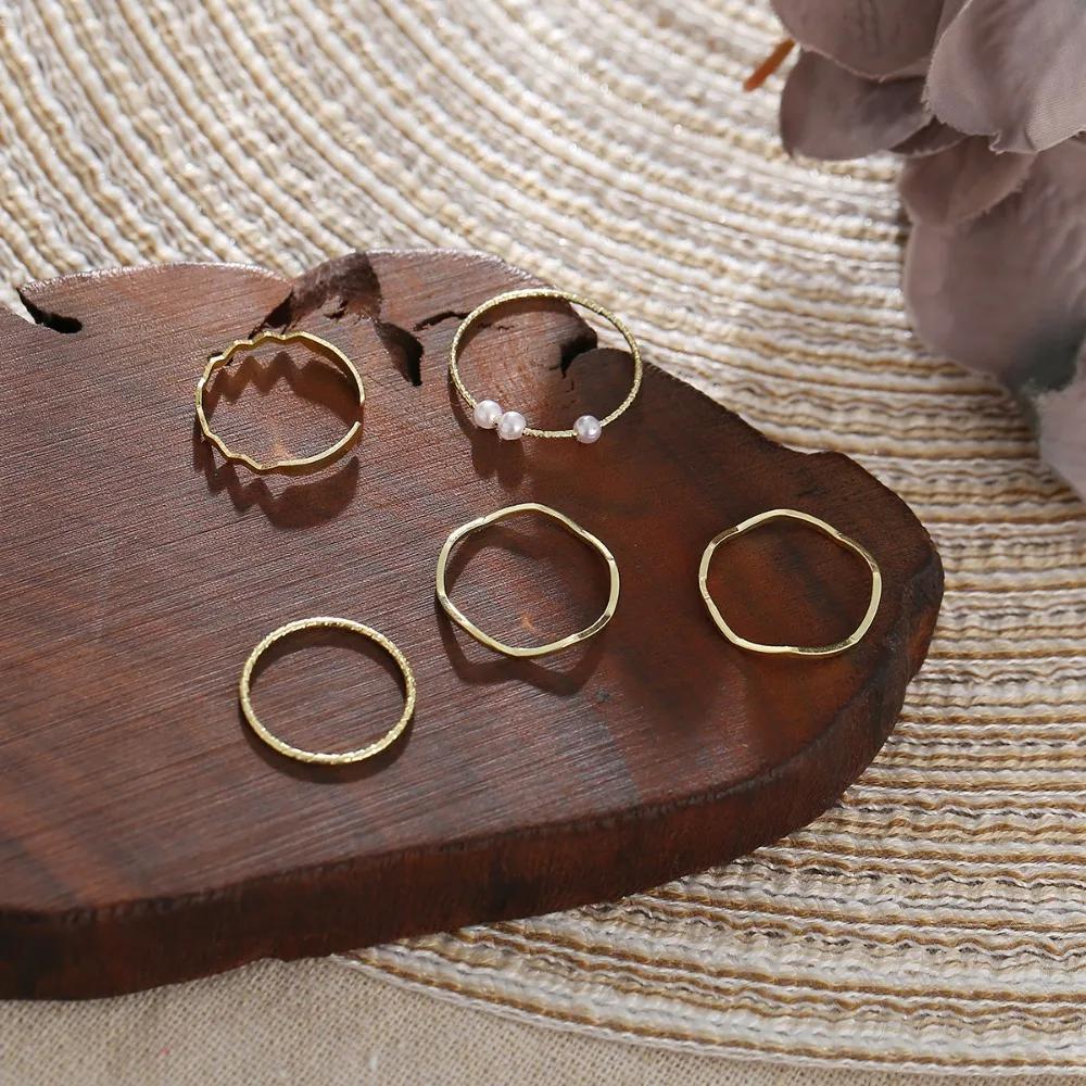 5pc New Ring Simple Metal Ring Fashion Women Zircon Accessories Party Gifts