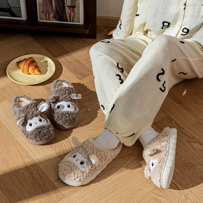 New sheep plush thermal cotton slippers winter indoor non-slip home thick bottom couple slippers new