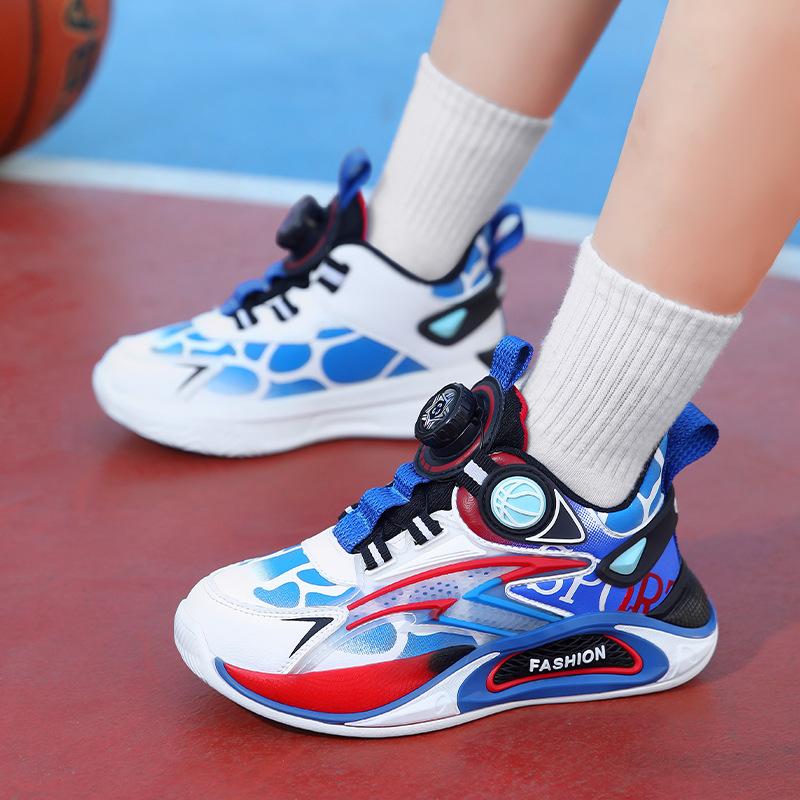 2188 children's basketball shoes medium and high top rotating buckle sports shoes primary school students middle and older children's basketball boot