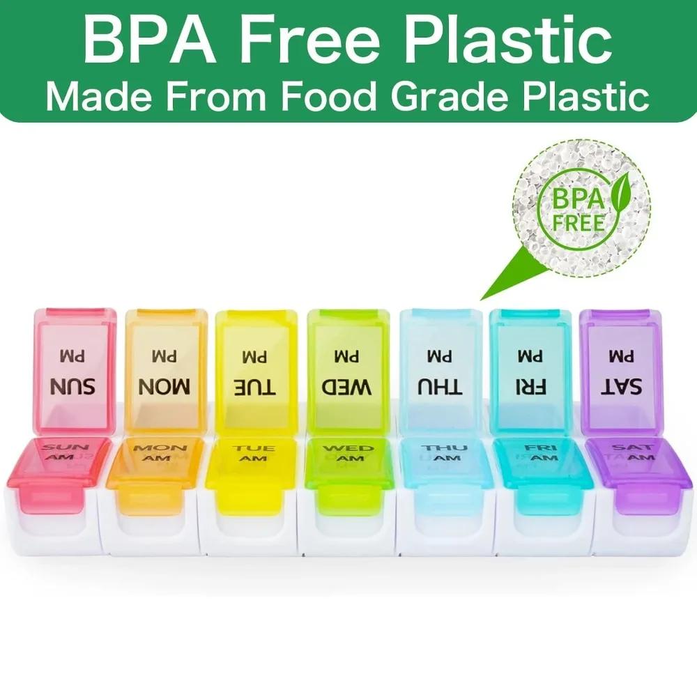 New Hot Premuim Portable Detachable Weekly Pill Organizer Case Box Twice A Day 7 Day Container Medicine for Vitamins Supplement