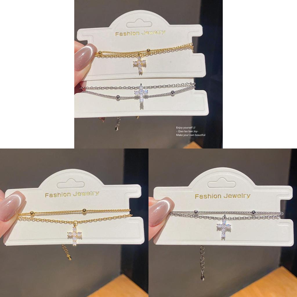 Bracciale con Ciondolo a Croce con Pietre di Zircone per Donne Gioiello Elegante Regalo