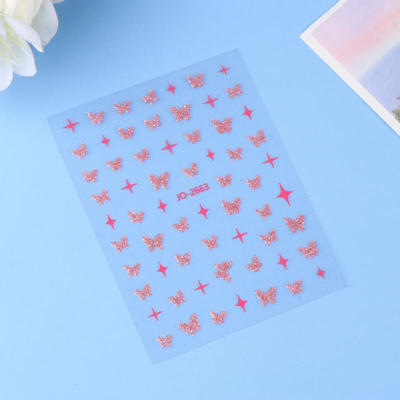 Pink Butterfly Butterfly Bow Nail Stickers Shiny Laser 3D Butterflies Nail Decals Adhesive Butterfly