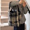 2025 new plush tote bag vertical striped cloth bag plaid shoulder bag large capacity double-sided backpack