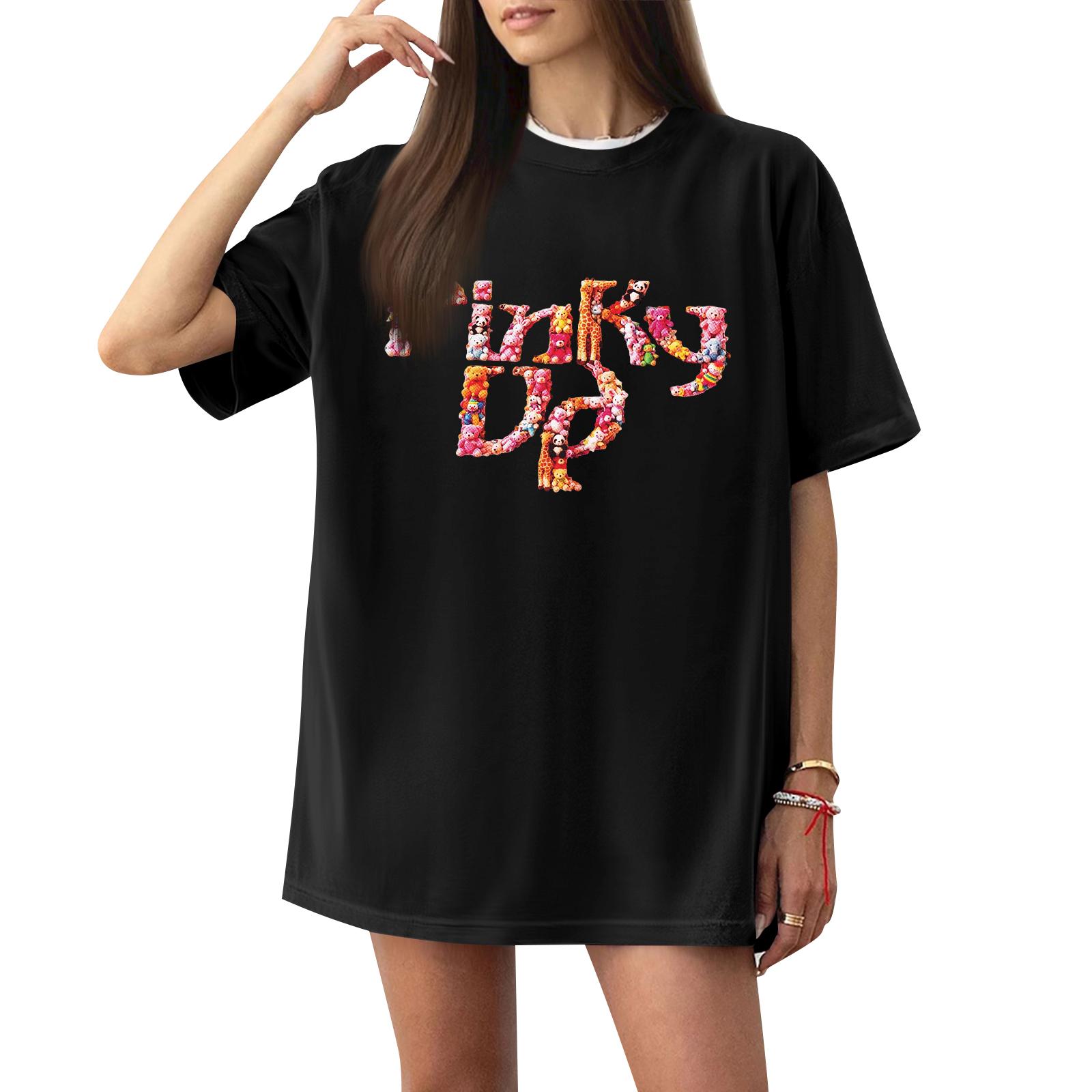 

Women s Casual Letter Print Short-sleeved Top T-shirt L чёрный