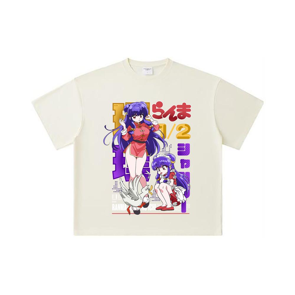 

Хлопковая футболка унисекс плотностью 260 г/м², двойная пряжа, 32 счет, 100% хлопок, Ranma 12 V4, принт с шампунем, тяжелый хлопок S абрикосовый