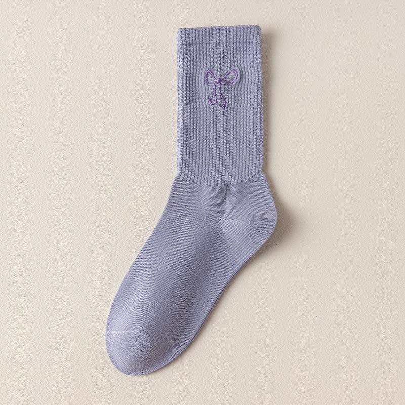 Ladies Spring and Autumn Embroidered Bow-moon Balletted Wind Tube Cotton Socks