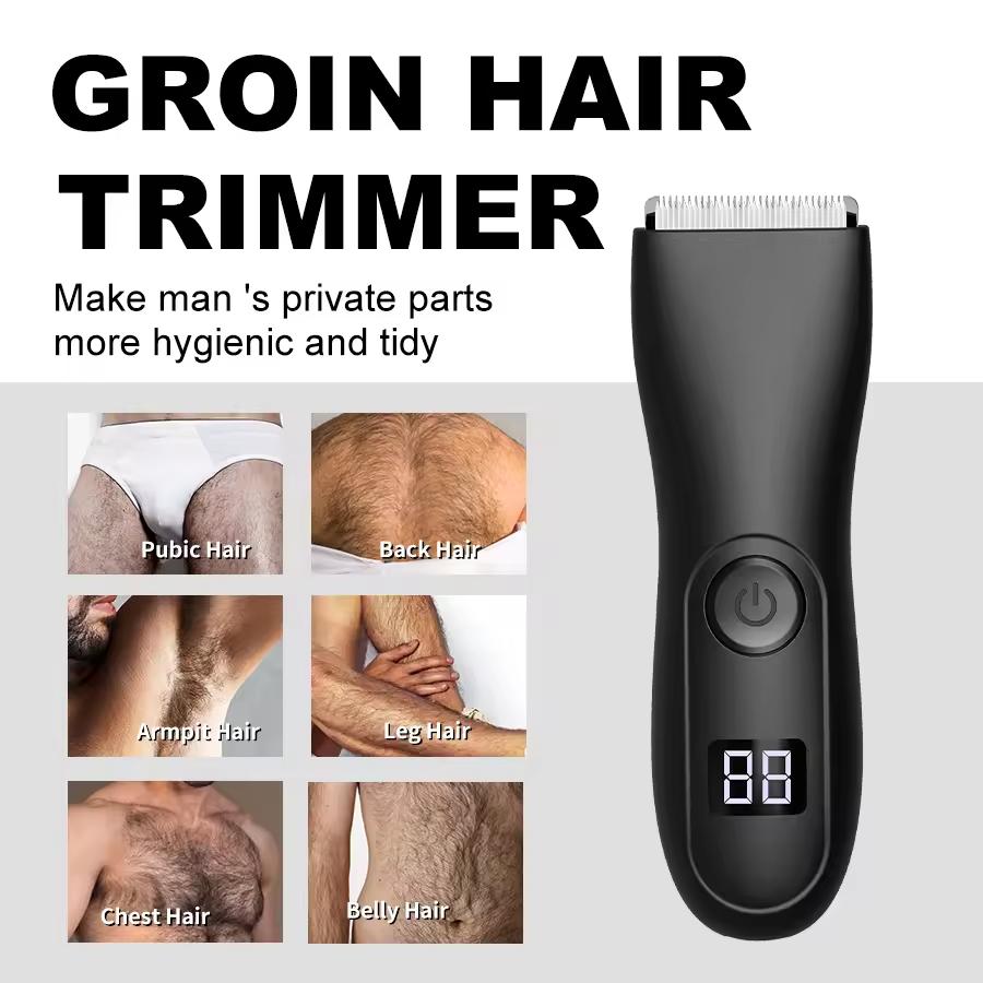 Men's Electric Body Hair Trimmer Rechargeable Cordless Body Groomer Waterproof Hair Clipper with LCD Display Hair Remover Home