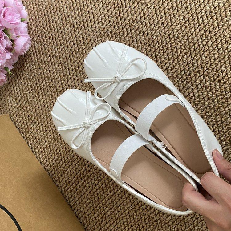 French ballet single shoes women's sweet bow red silk small leather shoes round head high heel Mary Jane single shoes women