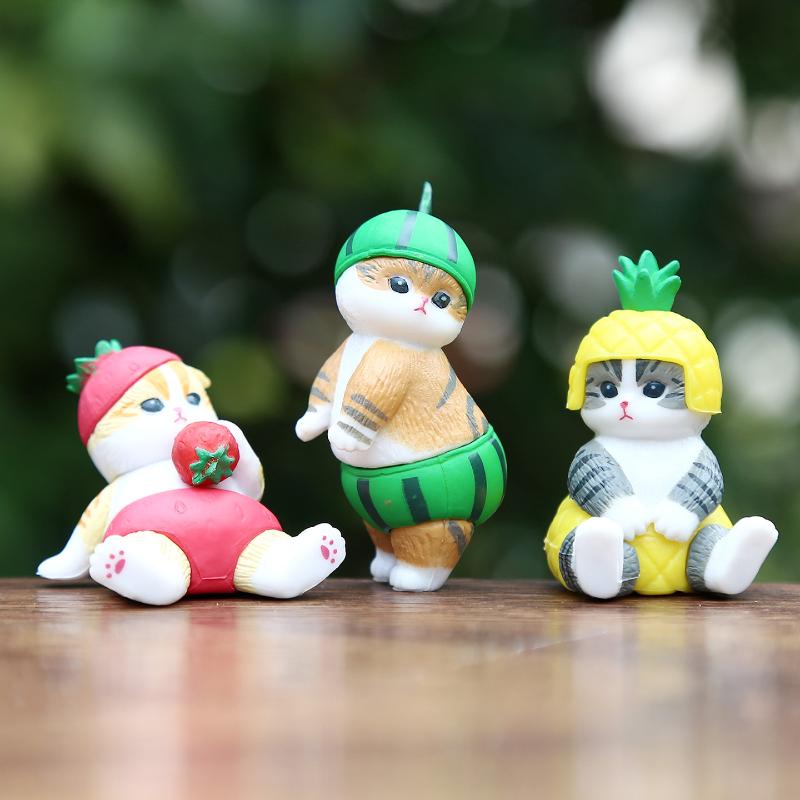 5Pcs Cartoon Cute Cat Doll Figure Toys Creative Fruits Kitten Ornaments Car Mini Ornament Desktop Decoration Holiday Gifts