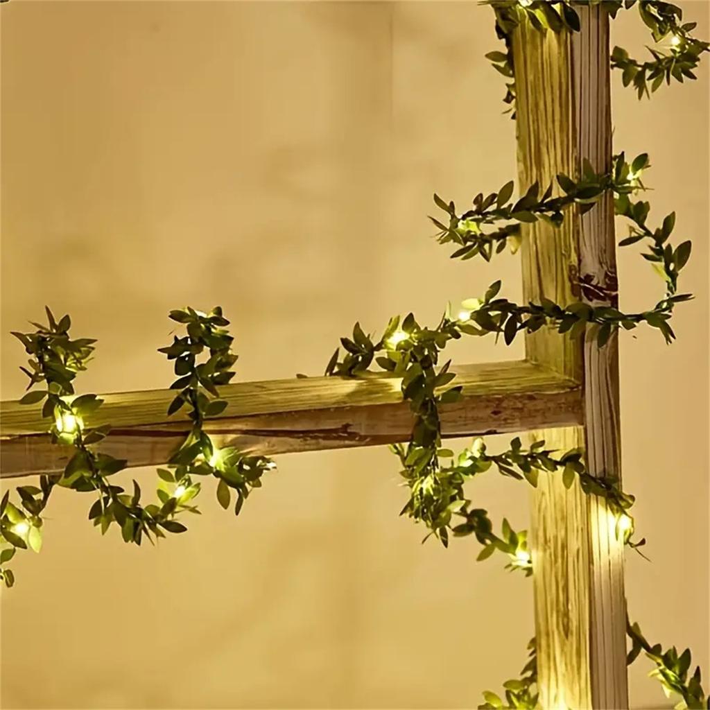 2/5M Green Leaf Wreath Light String Artificial Flower With Fairy Lights Used For Party Wedding Holiday Courtyard Decoration