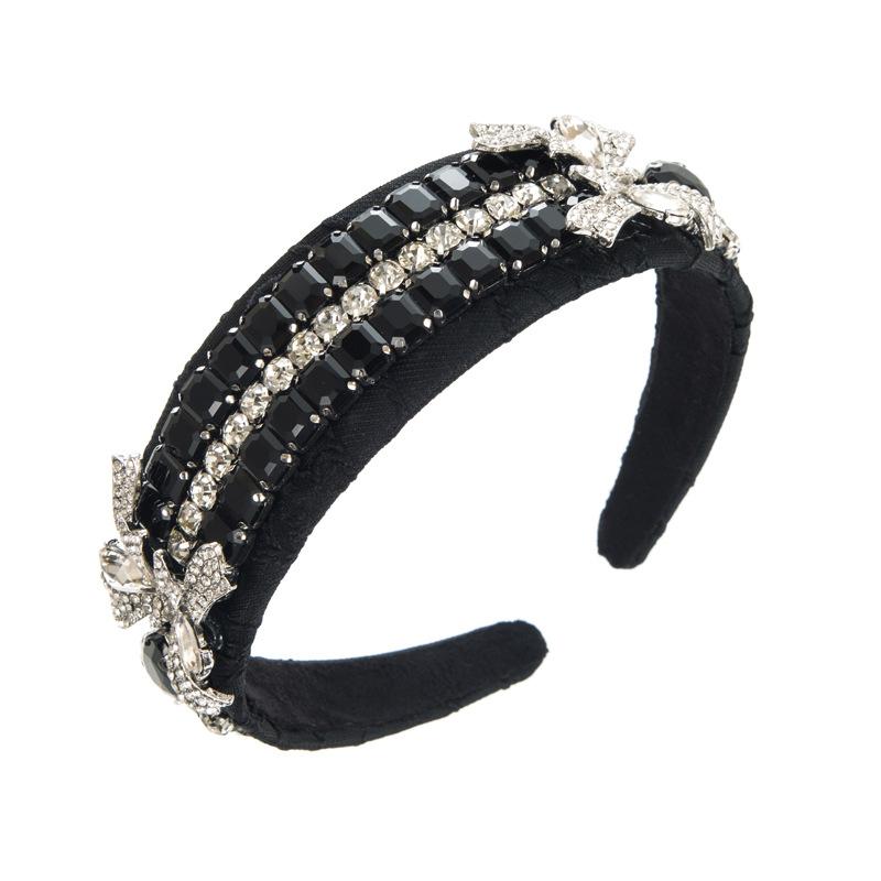Women's Hairband Heavy Craft Bow Colored Drill Vintage Embroidery Palace Wide Edge Headwear