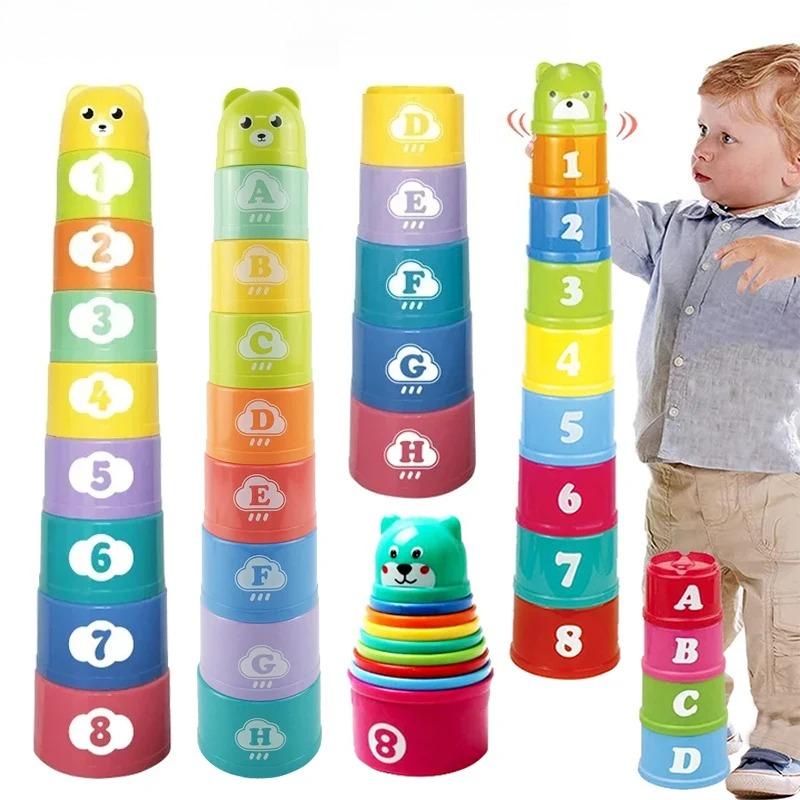 Children Foldable Stacking Cups Early Education Puzzle Toy Hand Speed Competition Brain Training Activity Featuring Numbers Letters Shapes