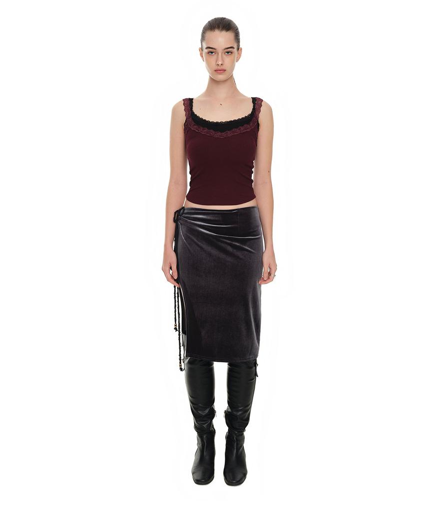 Too Much Tax Velour Midi Skirt Charcoal