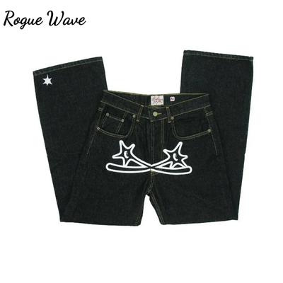 RogueWave Street Clothing Y2K Jeans Harajuku Letter Print Pattern Print Loose Jeans New High Waisted Wide Leg Pants