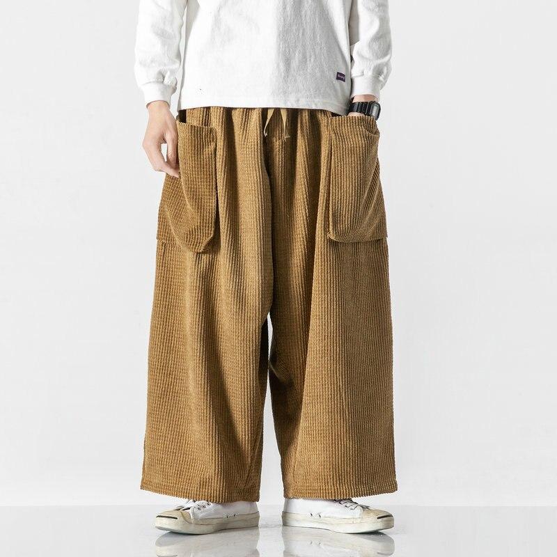 Autumn Winter New Corduroy Casual Pants Men Solid Color Loose Wide Leg Pants Straight Harem Trousers Streetwear Sweatpants Plus Size