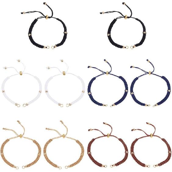 10 шт. 5 цветов Плетеные шнуровые браслеты, Полуфабрикаты браслетов, Регулируемые браслеты, Плетеные шнуровые браслеты, Неоконченный браслет с золотой латунью