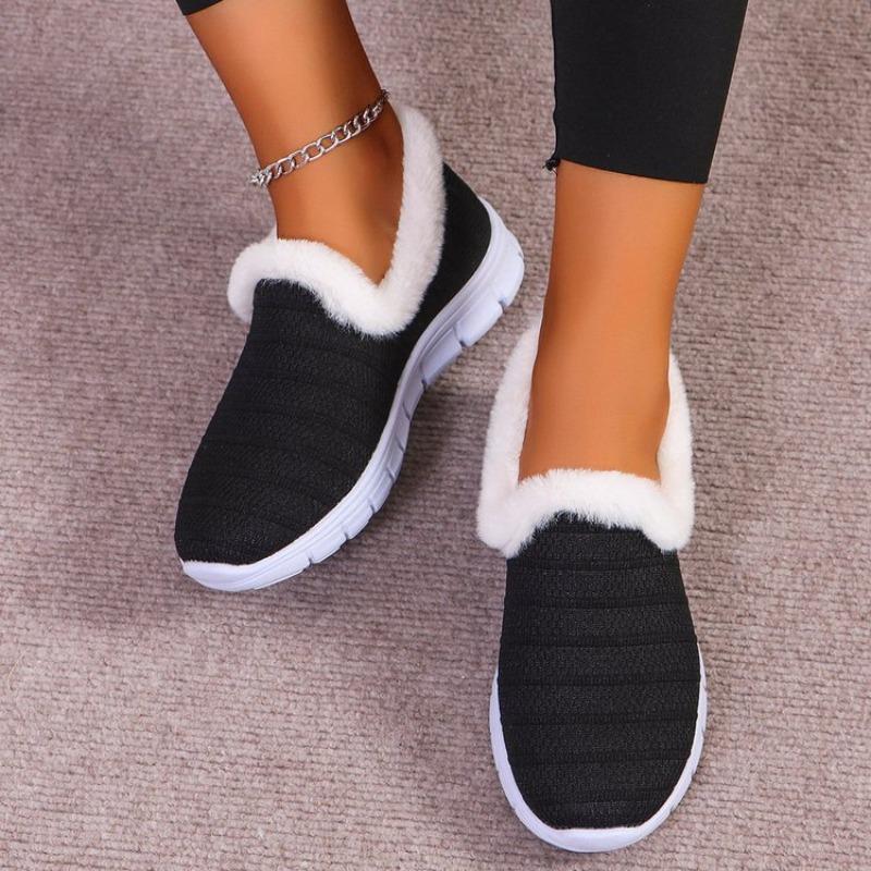Fashion Trendy Women's Cotton Shoes for Autumn Winter 2025 New Round Headed Mesh Flat Bottom Versatile Comfortable Daily Cotton Shoes
